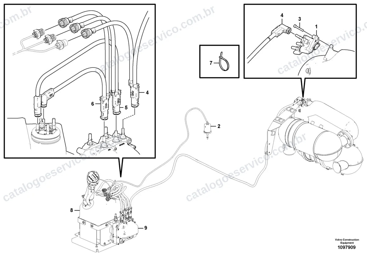 Vista explodida – motor – Catálogo de Peças Volvo DD110C