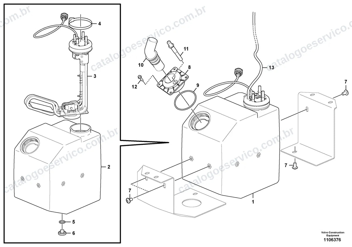 Vista explodida – motor – Catálogo de Peças Volvo DD128C