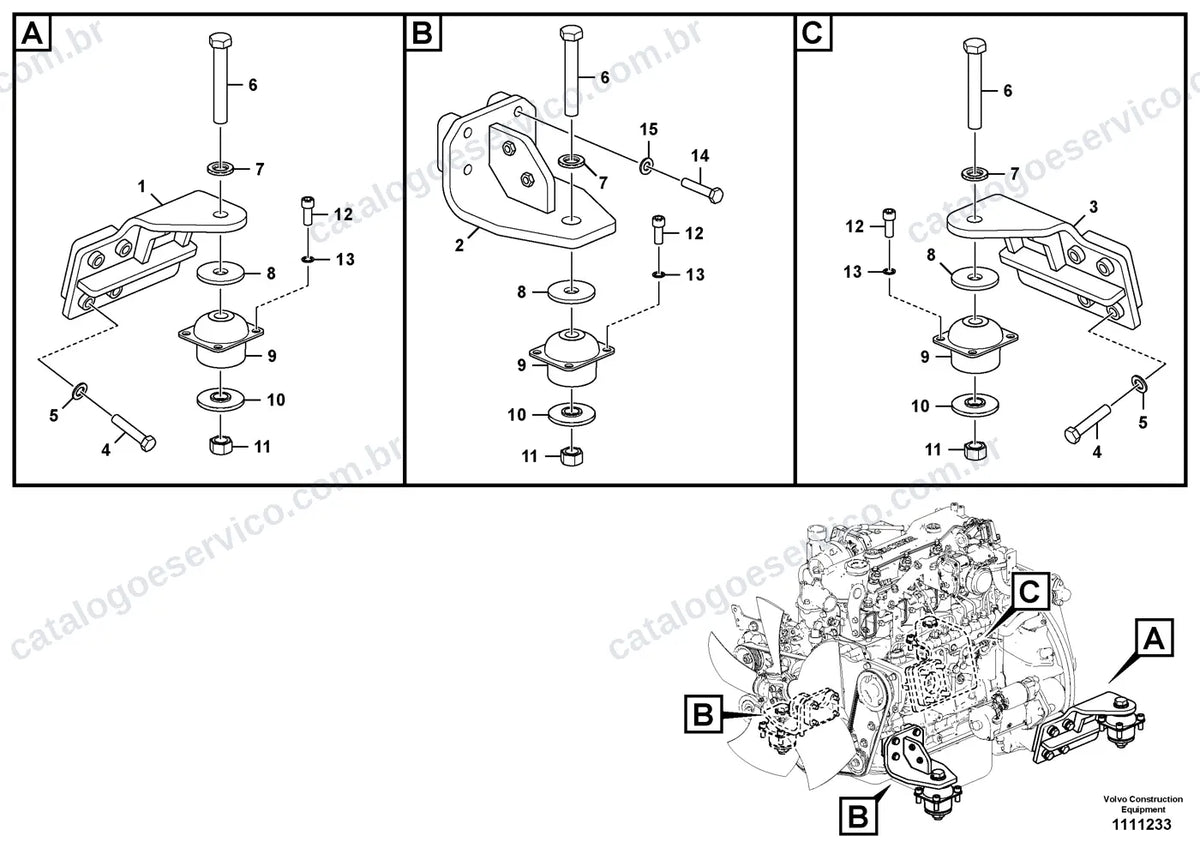 Vista explodida – motor – Catálogo de Peças Volvo DD90C