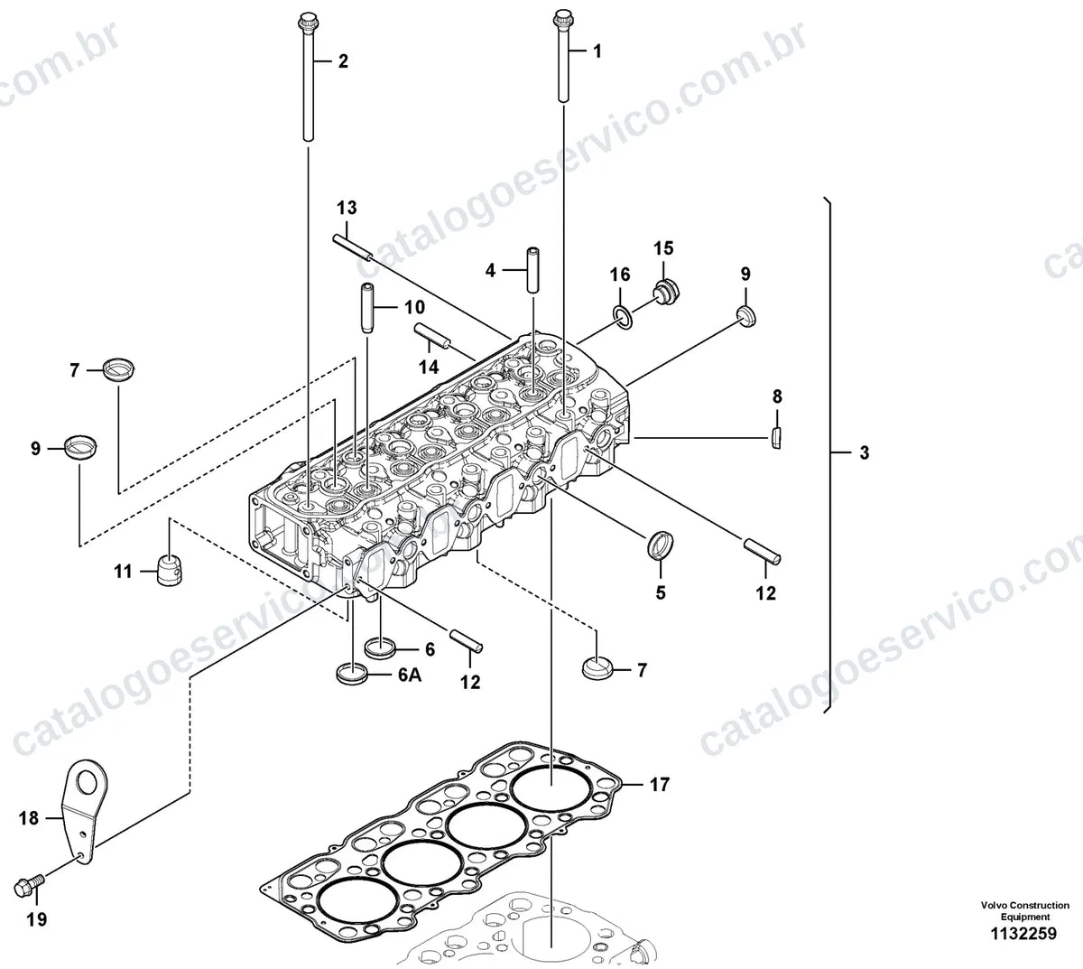 Vista explodida – motor – Catálogo de Peças Volvo DD90D
