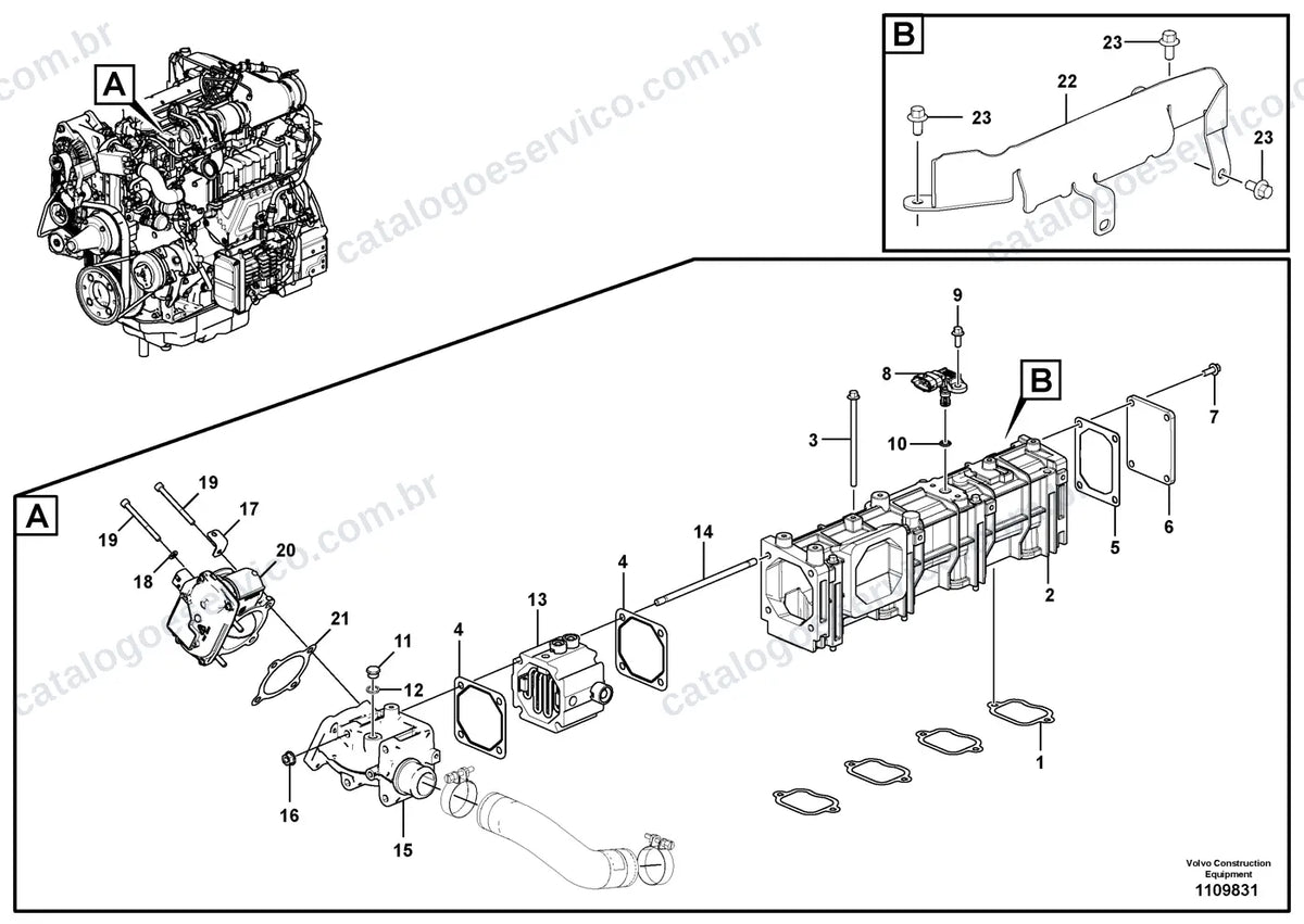 Vista explodida – motor – Catálogo de Peças Volvo EC200E AGC4