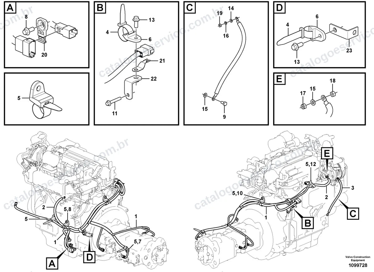 Vista explodida – sistema elétrico e eletrônico – Catálogo de Peças Volvo EC200E L e EC200E NL