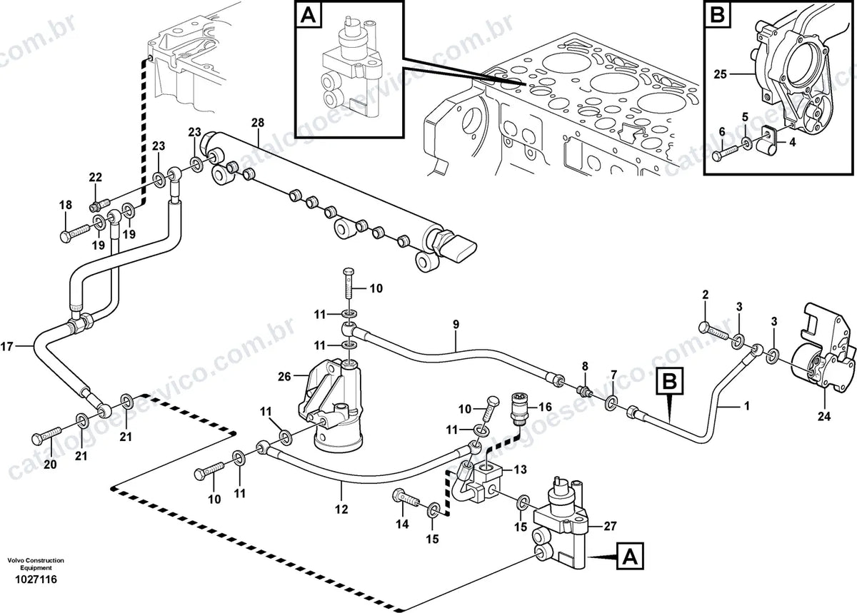 Vista explodida – motor – Catálogo de Peças Volvo EC200E S