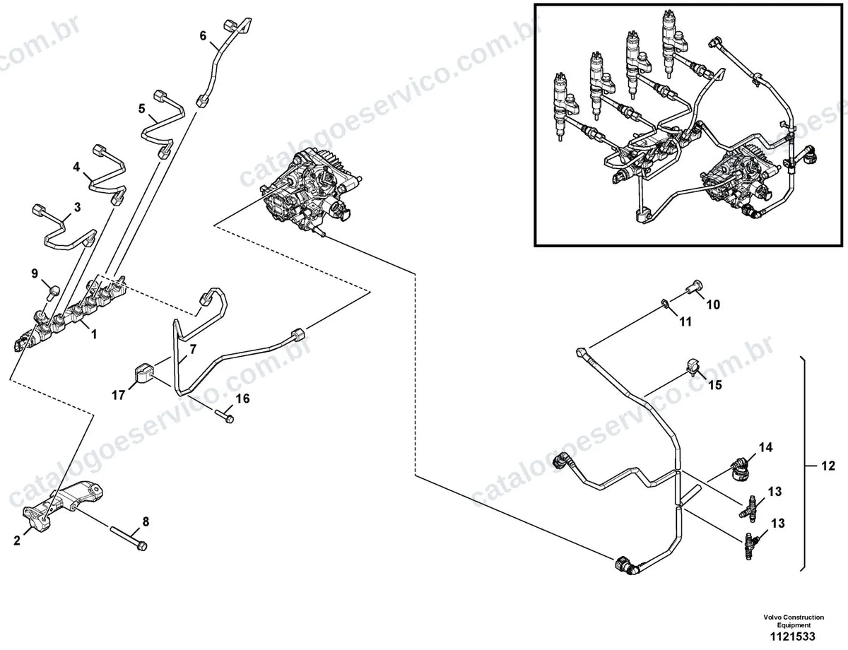 Vista explodida – motor – Catálogo de Peças Volvo EC210E B