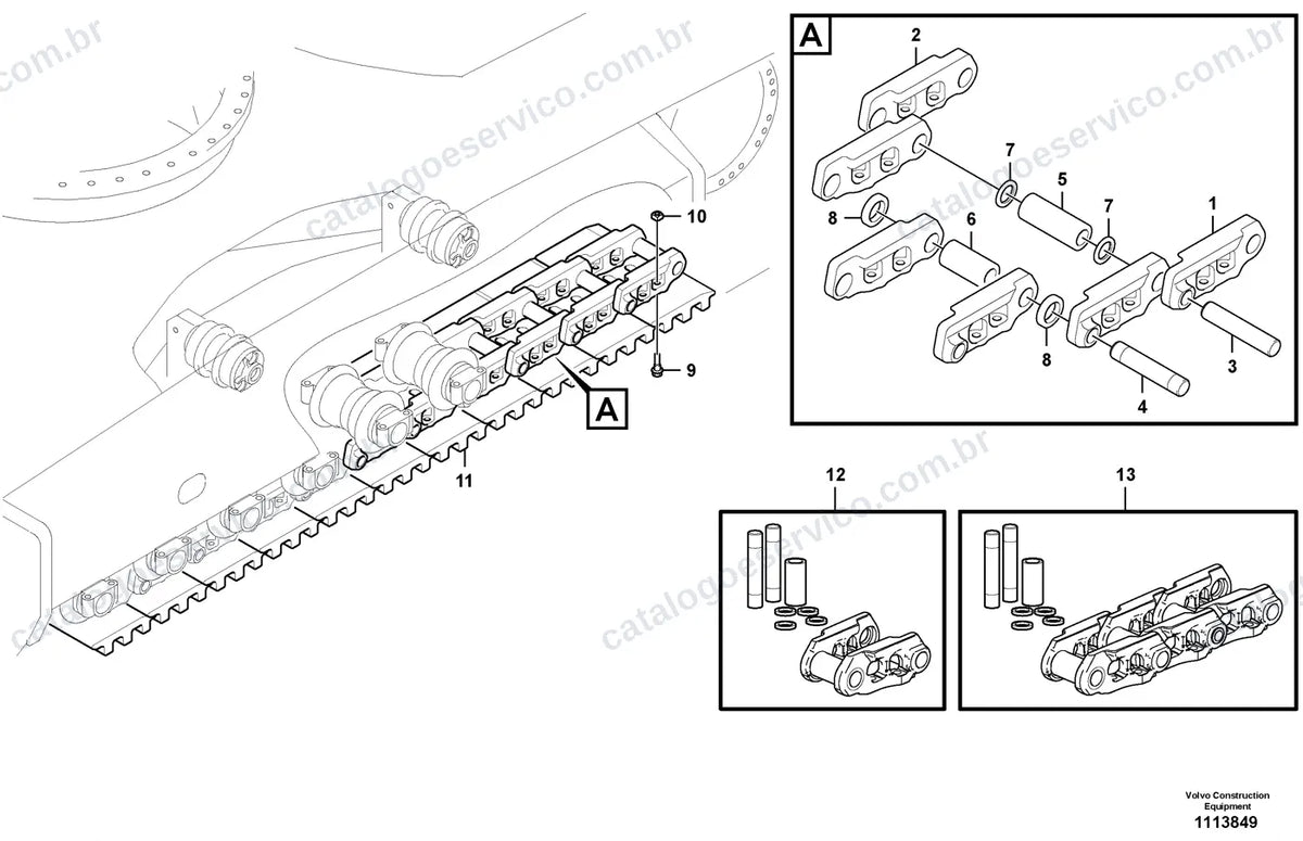 Vista explodida – chassi e material rodante – Catálogo de Peças Volvo EC210F L5 e EC210F NL5