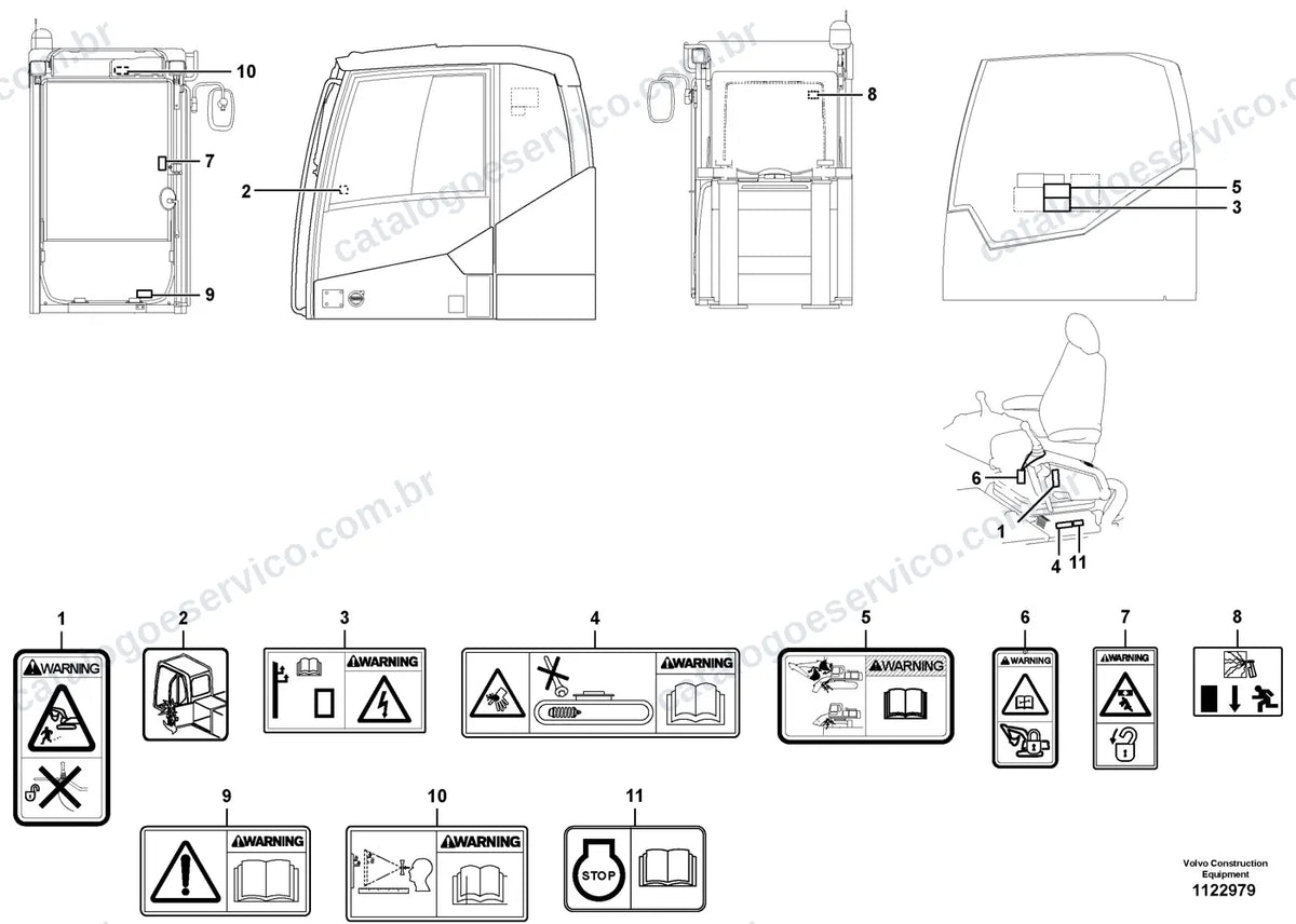 Vista explodida – cabine, carroceria e acessórios – Catálogo de Peças Volvo EC210F L5 e EC210F NL5