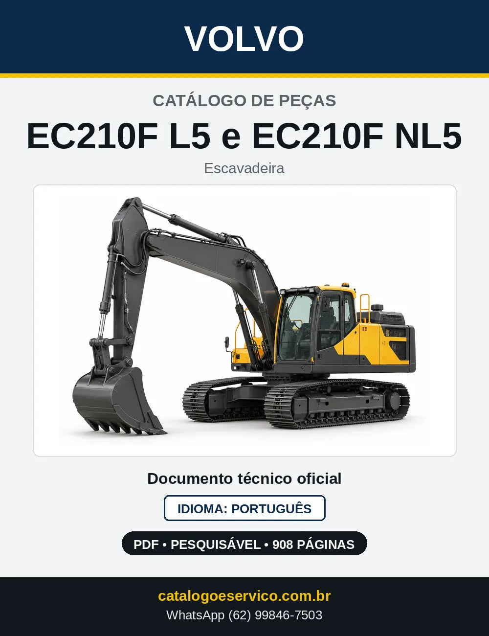 Capa do Catálogo de Peças Volvo EC210F L5 e EC210F NL5 – escavadeira