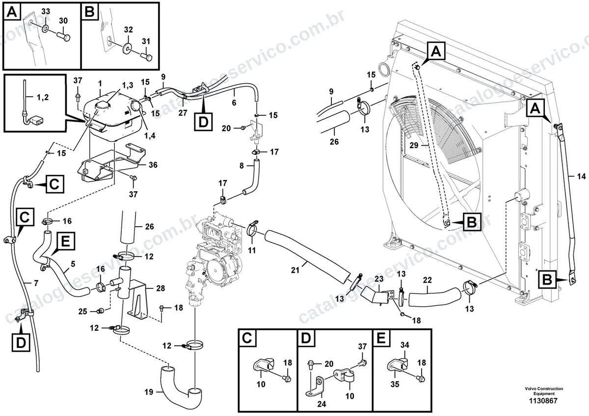 Vista explodida – motor – Catálogo de Peças Volvo EC260F L3 e EC260F LR3