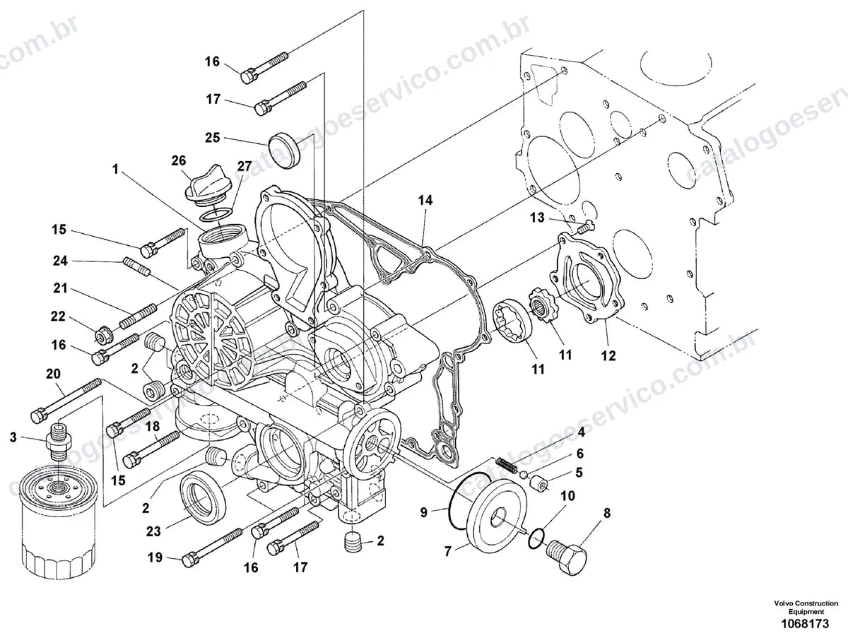 Vista explodida – motor – Catálogo de Peças Volvo EC27D