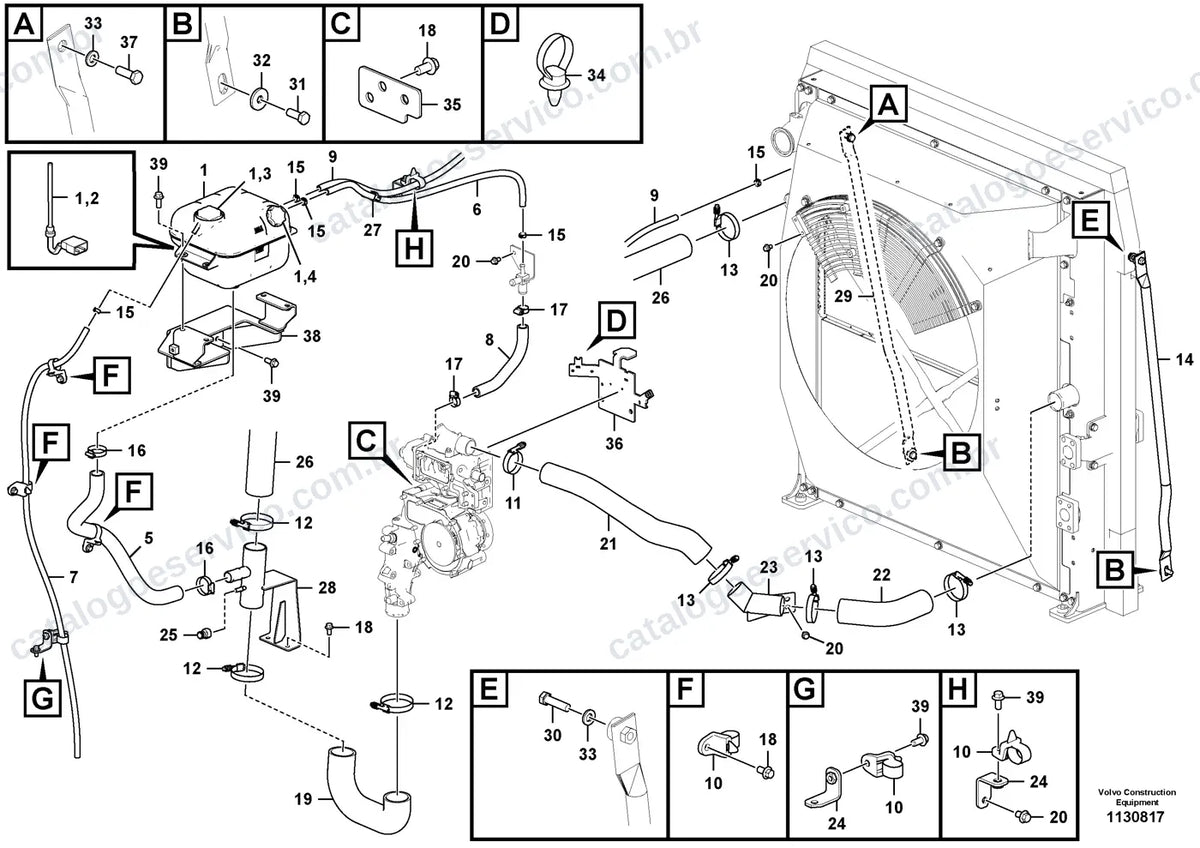 Vista explodida – motor – Catálogo de Peças Volvo EC300F L3 e EC300F LR3