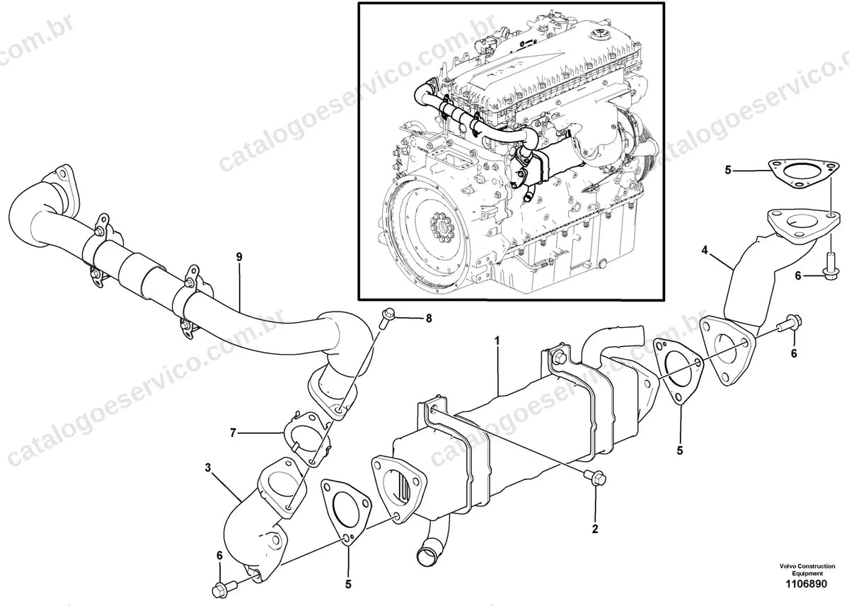 Vista explodida – motor – Catálogo de Peças Volvo EC300F (L5, LR5 e NL5)