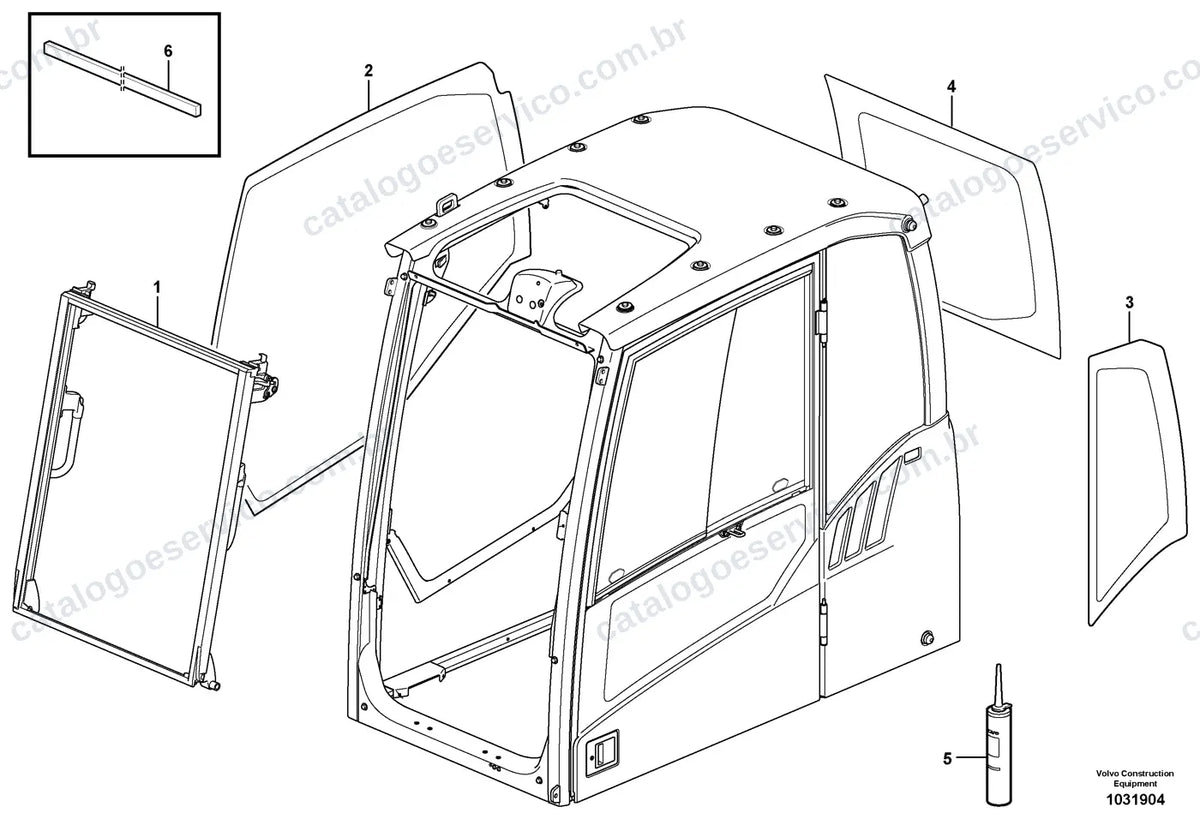 Vista explodida – cabine, carroceria e acessórios – Catálogo de Peças Volvo EC330C L e EC330C LD