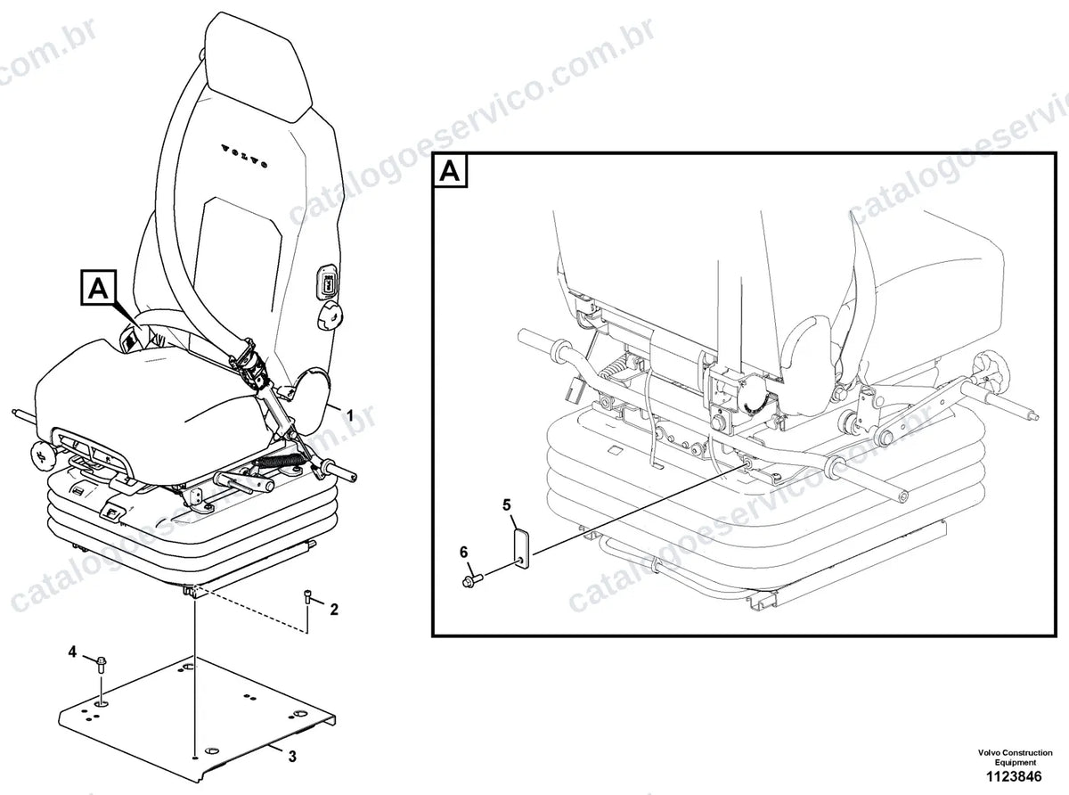 Vista explodida – cabine, carroceria e acessórios – Catálogo de Peças Volvo EC360F L5 e EC360F NL5