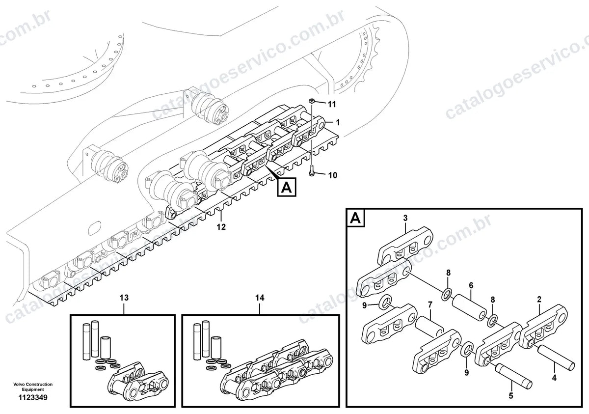 Vista explodida – chassi e material rodante – Catálogo de Peças Volvo EC400F (L3, L5, LR3, LR5 e NL5)