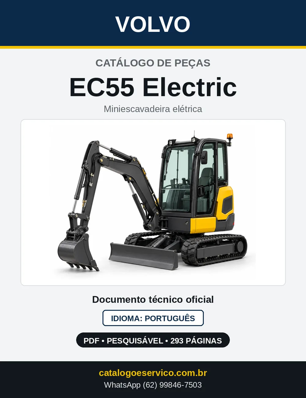 Capa do Catálogo de Peças Volvo EC55 Electric – miniescavadeira elétrica
