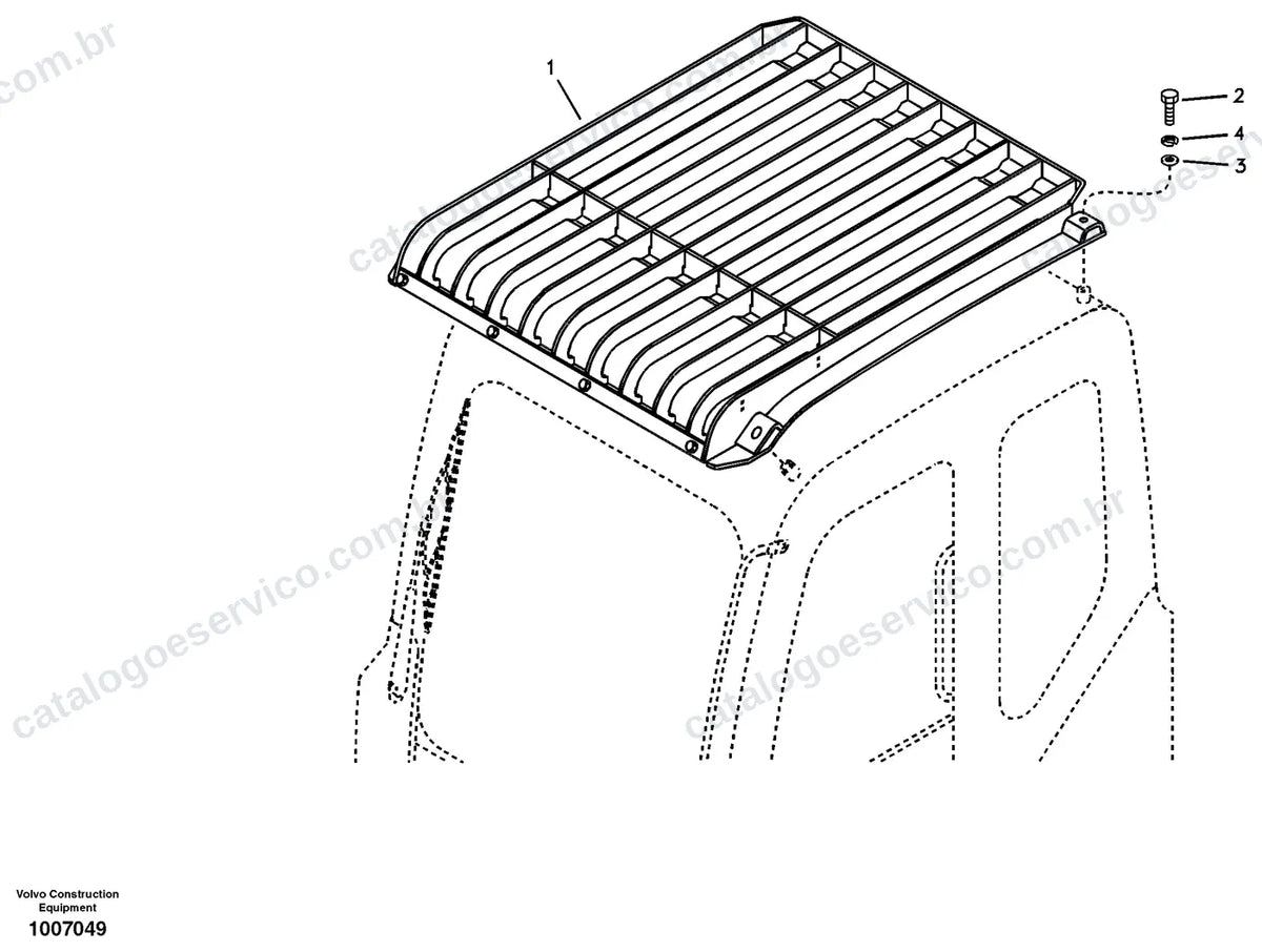 Vista explodida – cabine, carroceria e acessórios – Catálogo de Peças Volvo EC55D AG