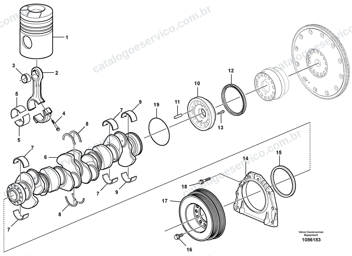 Vista explodida – motor – Catálogo de Peças Volvo EC750E HR