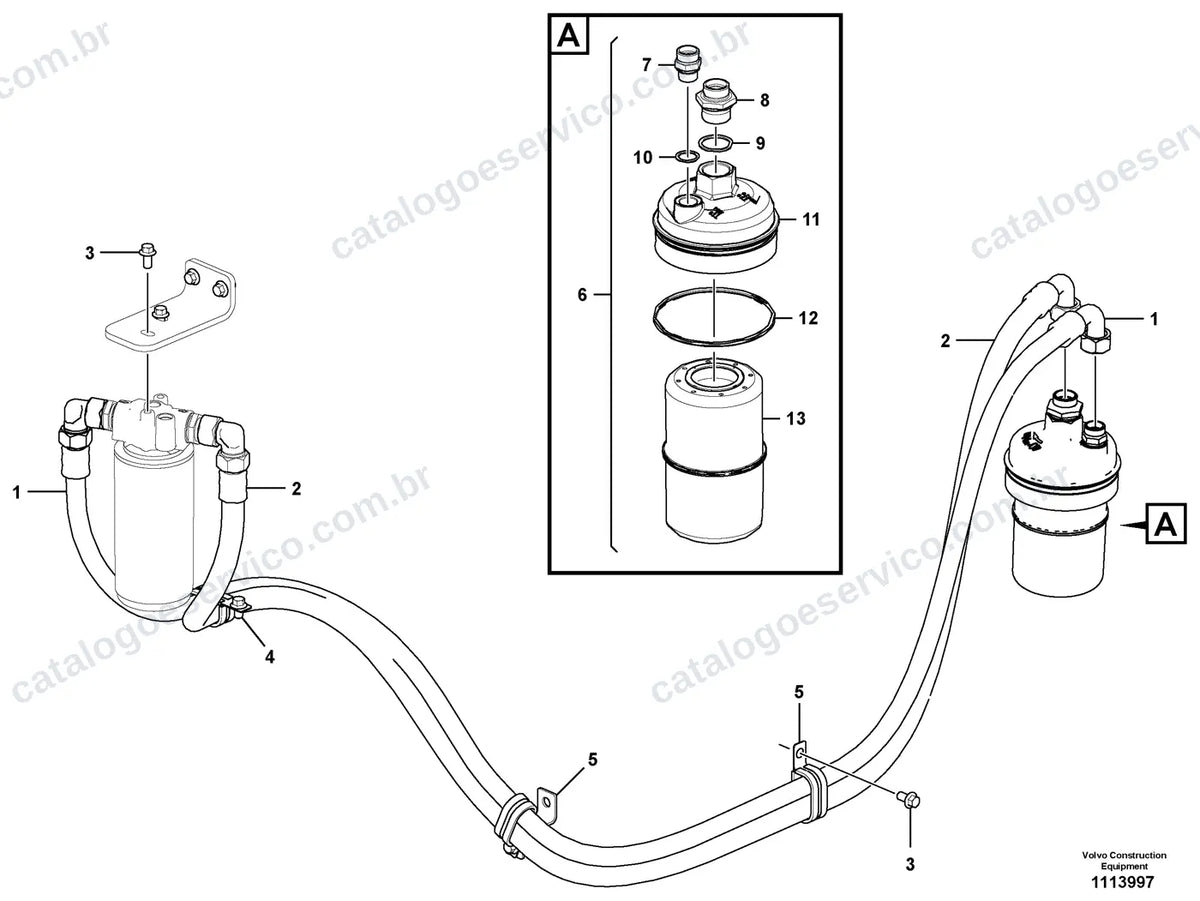 Vista explodida – motor – Catálogo de Peças Volvo ECR355E L e ECR355E NL