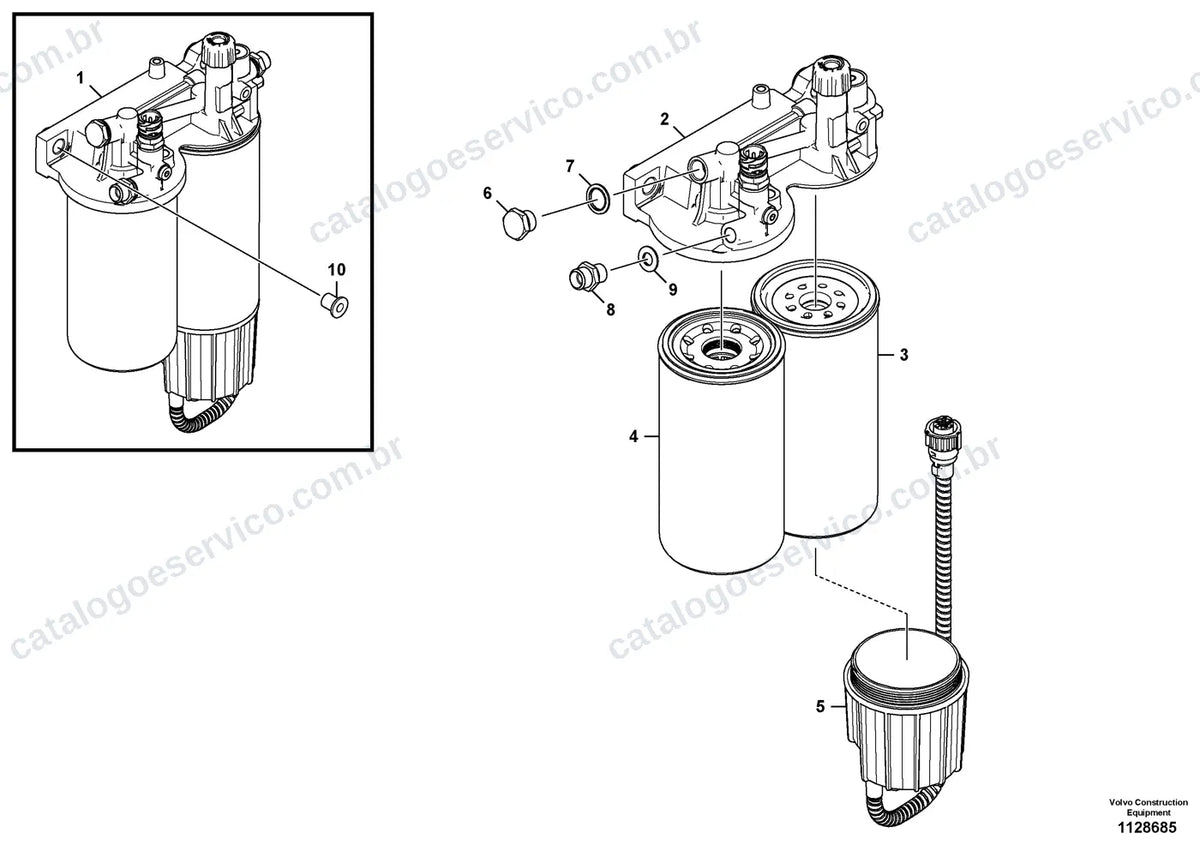 Vista explodida – motor – Catálogo de Peças Volvo ECR355F L5 e ECR355F NL5