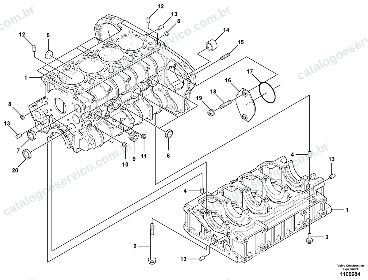Vista explodida – motor – Catálogo de Peças Volvo ECR58F