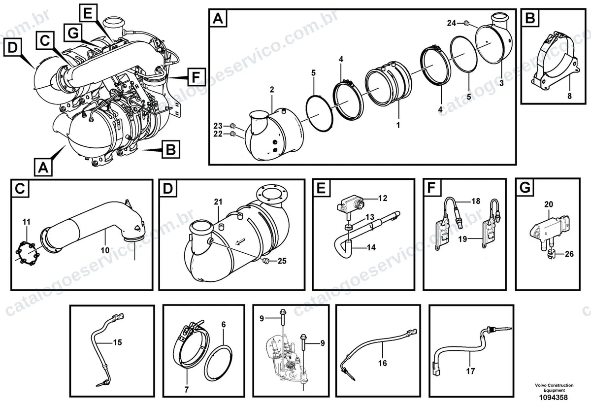 Vista explodida – motor – Catálogo de Peças Volvo EW240E MH