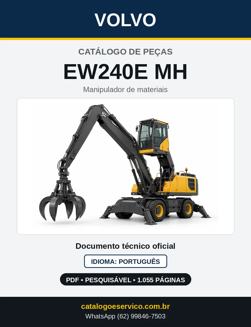 Capa do Catálogo de Peças Volvo EW240E MH – manipulador de materiais