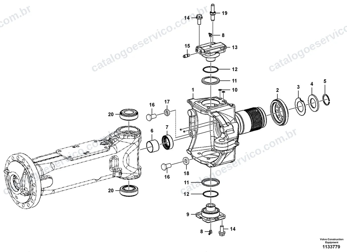 Vista explodida – transmissão de força – Catálogo de Peças Volvo EWR150F
