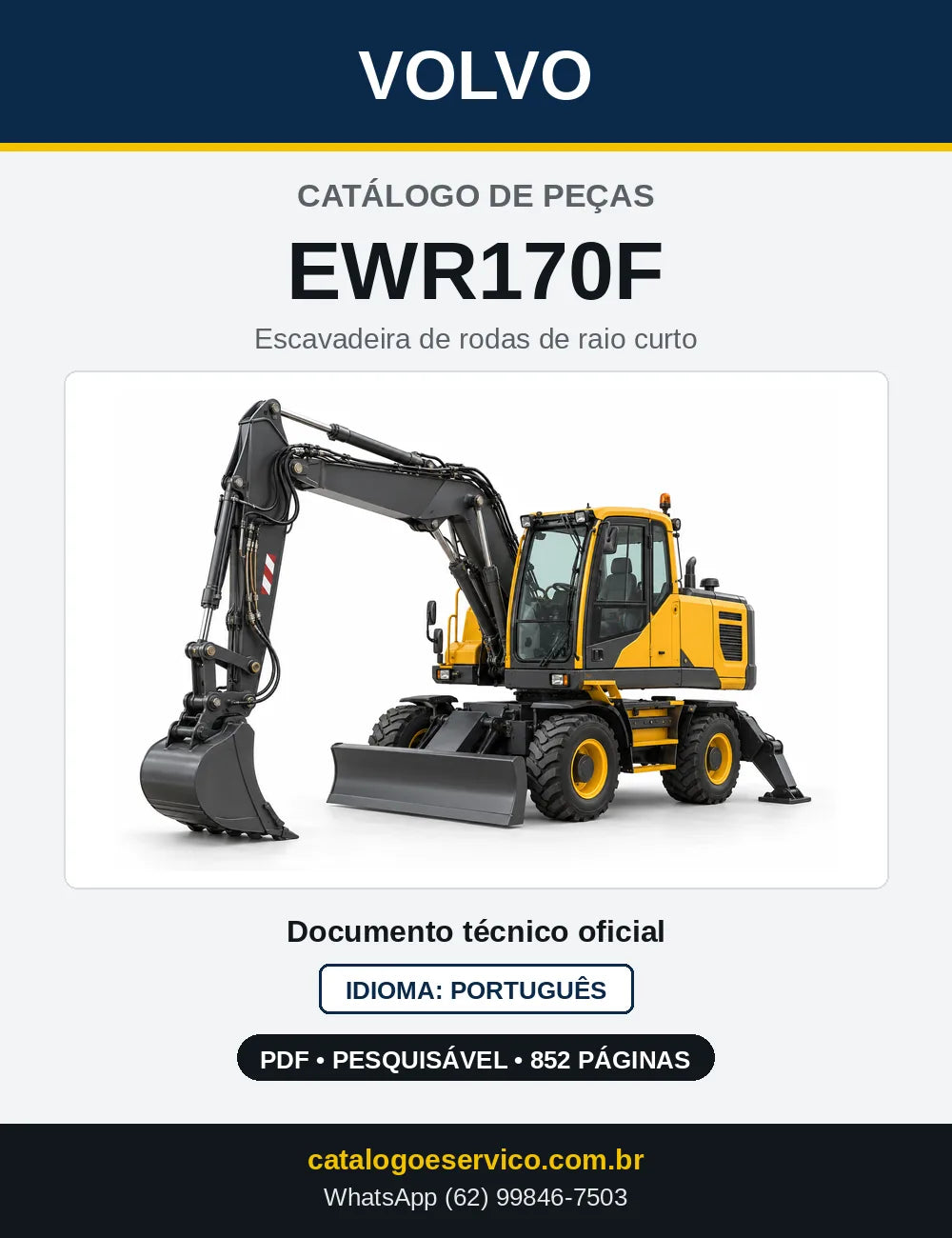 Capa do Catálogo de Peças Volvo EWR170F – escavadeira de rodas de raio curto