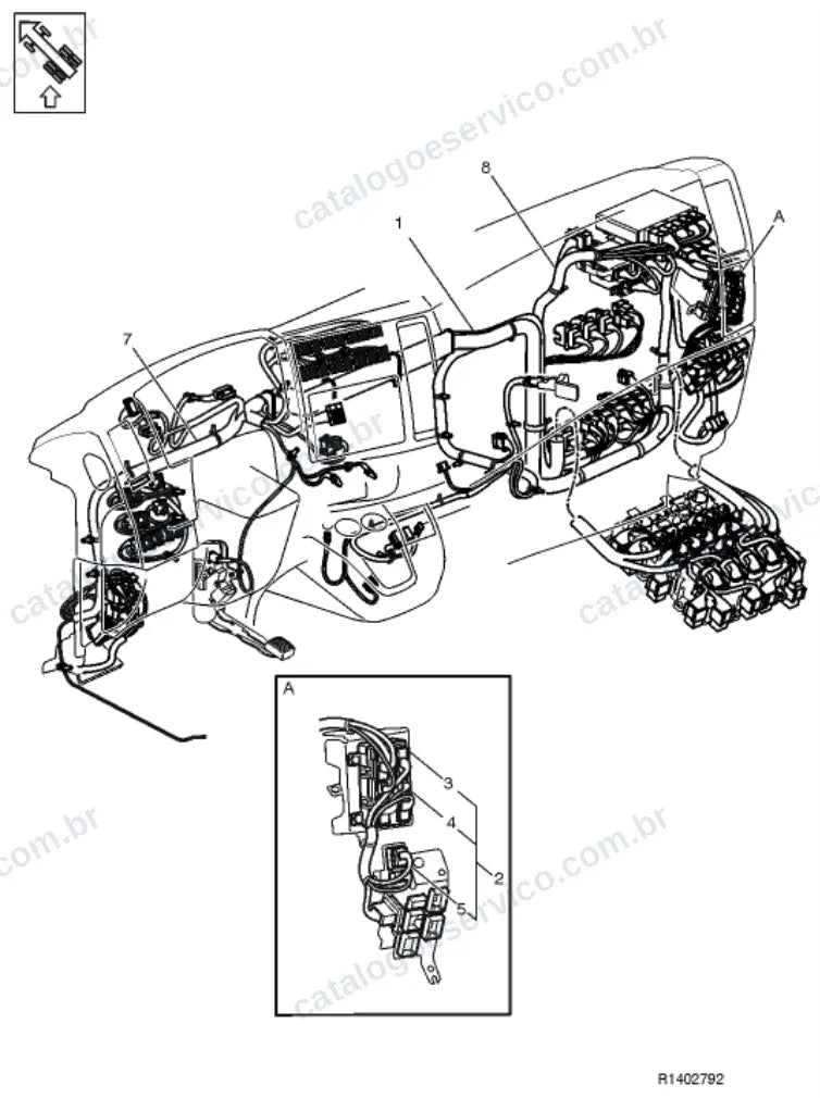 Vista explodida – sistema elétrico, iluminação e instrumentos – Catálogo de Peças Volvo FE 280
