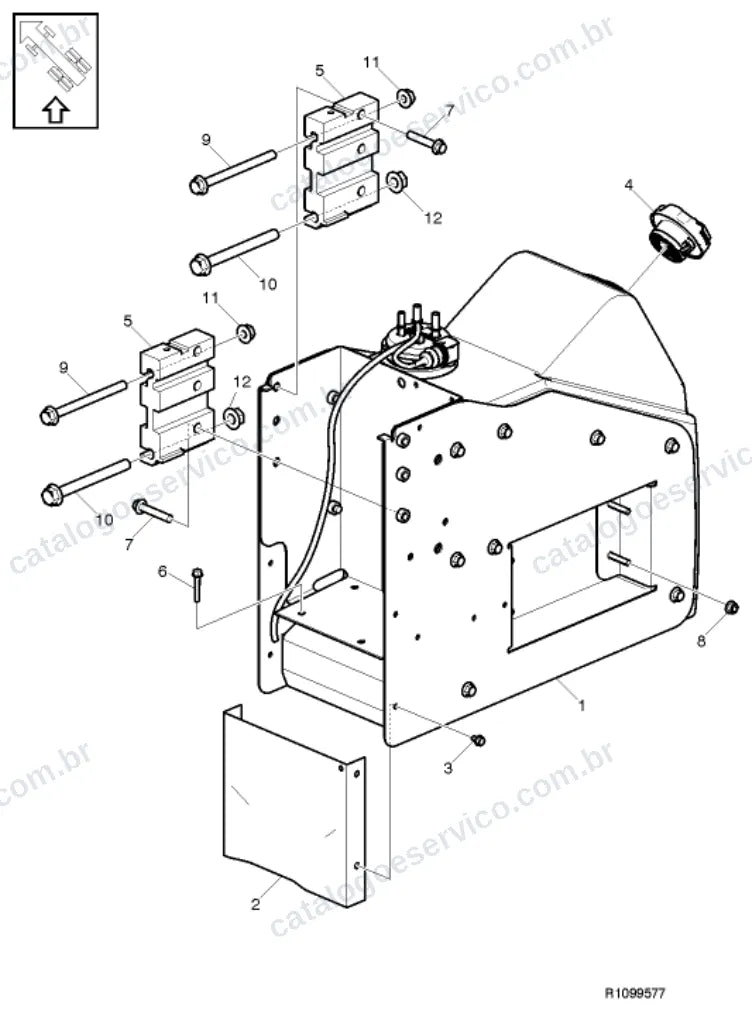 Vista explodida – motor com suporte ou coxim e equipamento – Catálogo de Peças Volvo FE8 42R (FE3)