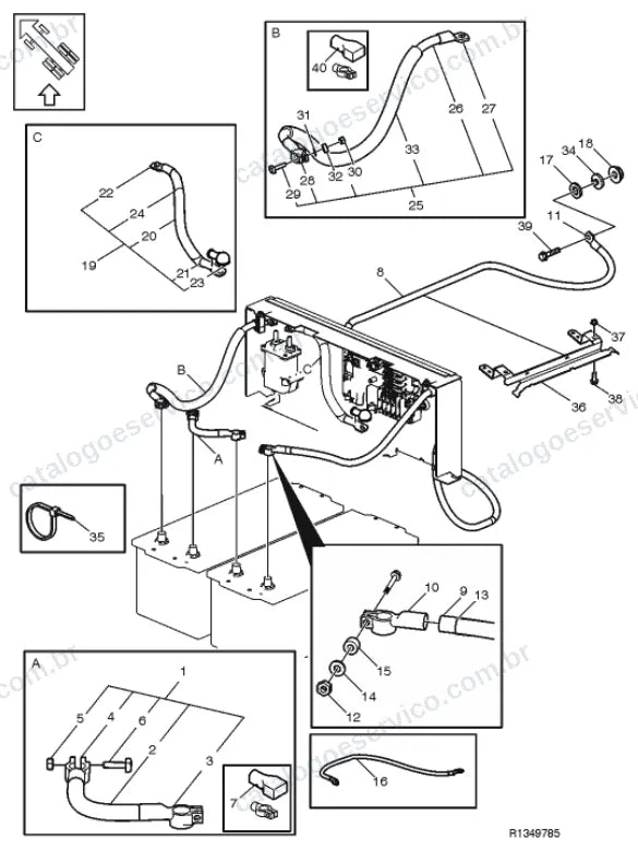 Vista explodida – sistema elétrico, iluminação e instrumentos – Catálogo de Peças Volvo FE8 42R (FE3)