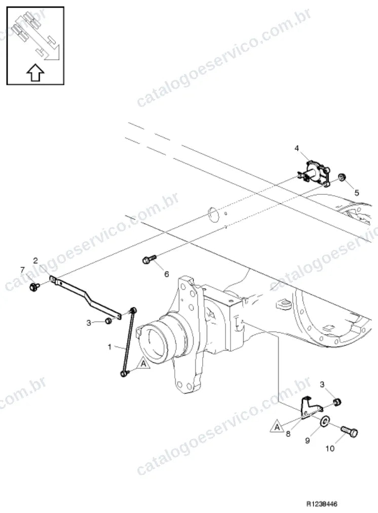Vista explodida – quadro, molas, amortecedores e rodas – Catálogo de Peças Volvo FEC 42R (FE3)