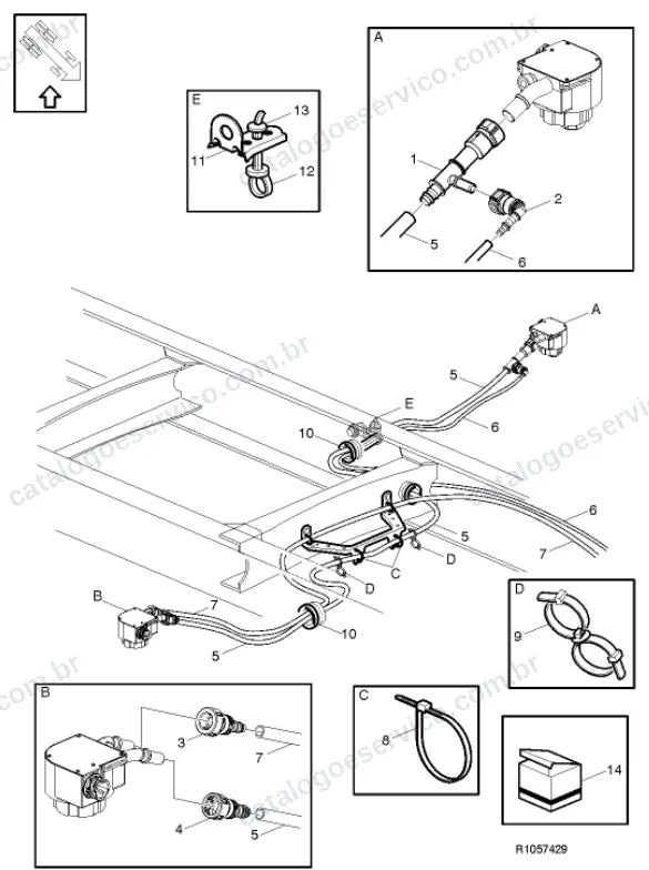 Vista explodida – motor com suporte ou coxim e equipamento – Catálogo de Peças Volvo FH 400