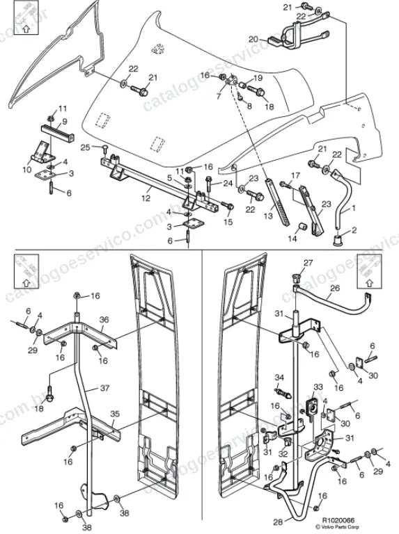 Vista explodida – carroceria, cabina e interior – Catálogo de Peças Volvo FH 500