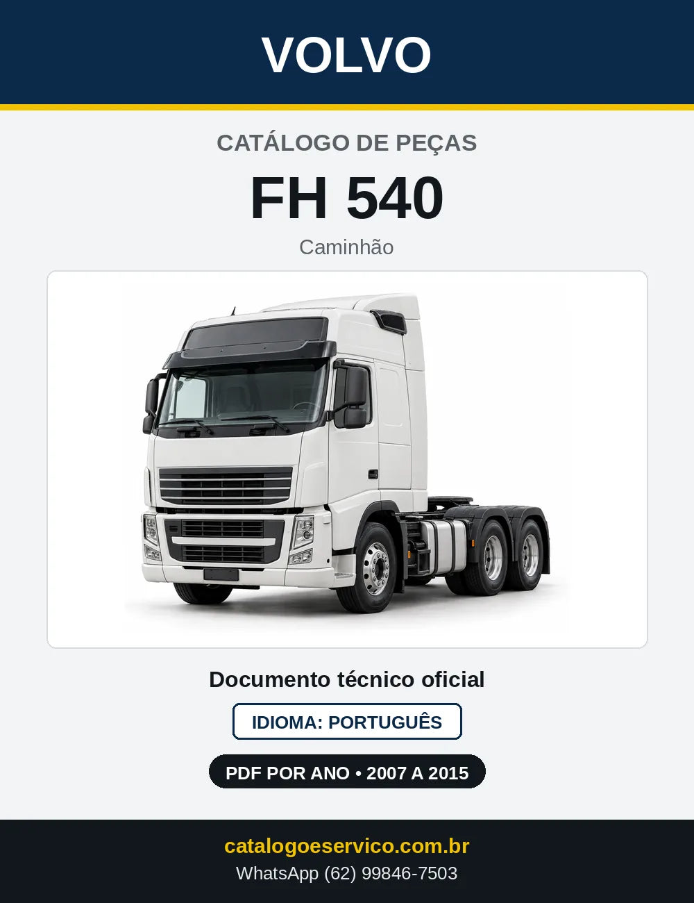 Capa do Catálogo de Peças Volvo FH 540 – caminhão