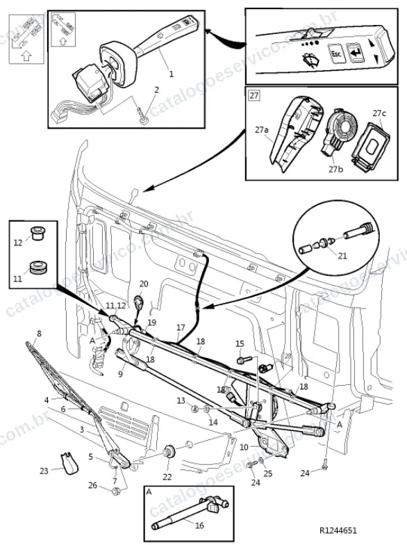 Vista explodida – sistema elétrico, iluminação e instrumentos – Catálogo de Peças Volvo FH 550