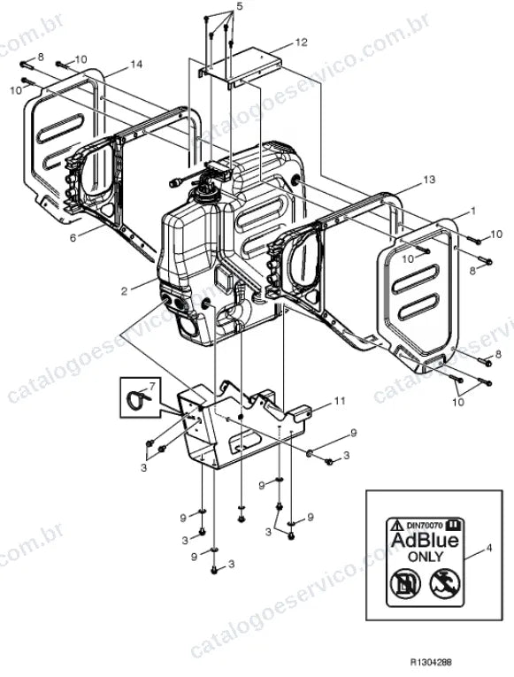 Vista explodida – motor com suporte ou coxim e equipamento – Catálogo de Peças Volvo FH 800