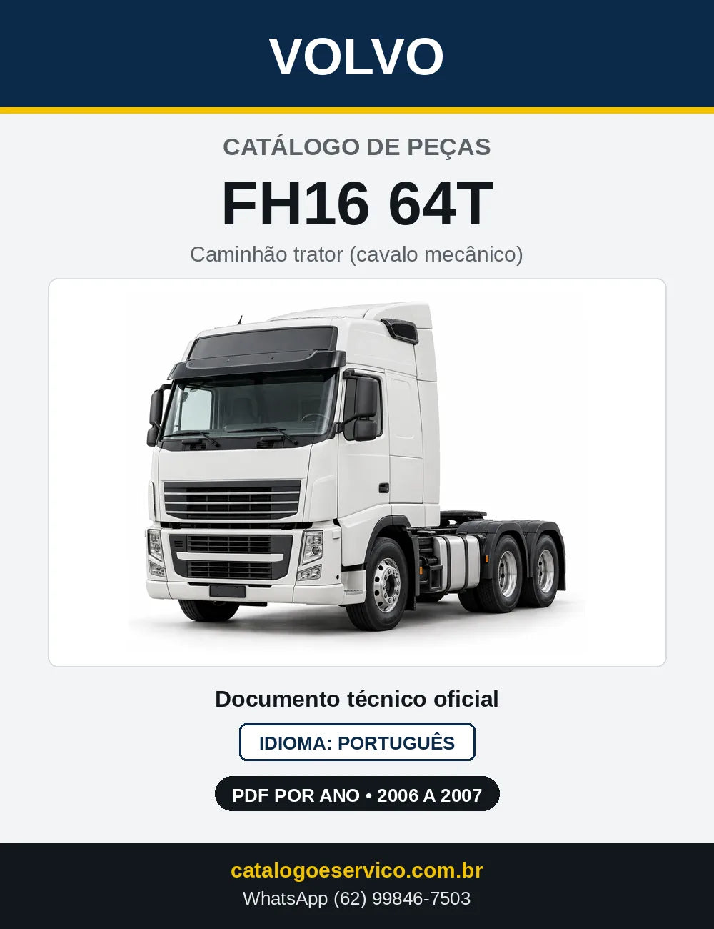 Capa do Catálogo de Peças Volvo FH16 64T – caminhão