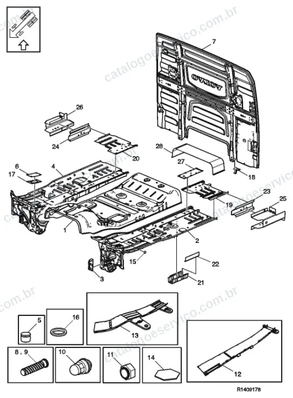 Vista explodida – carroceria, cabina e interior – Catálogo de Peças Volvo FH4 600