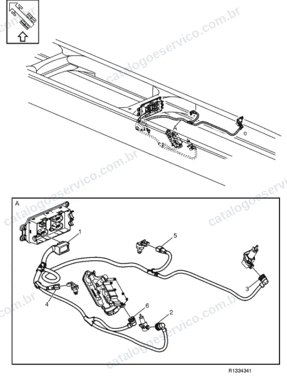Vista explodida – sistema elétrico, iluminação e instrumentos – Catálogo de Peças Volvo FHL3A42R (FH4)