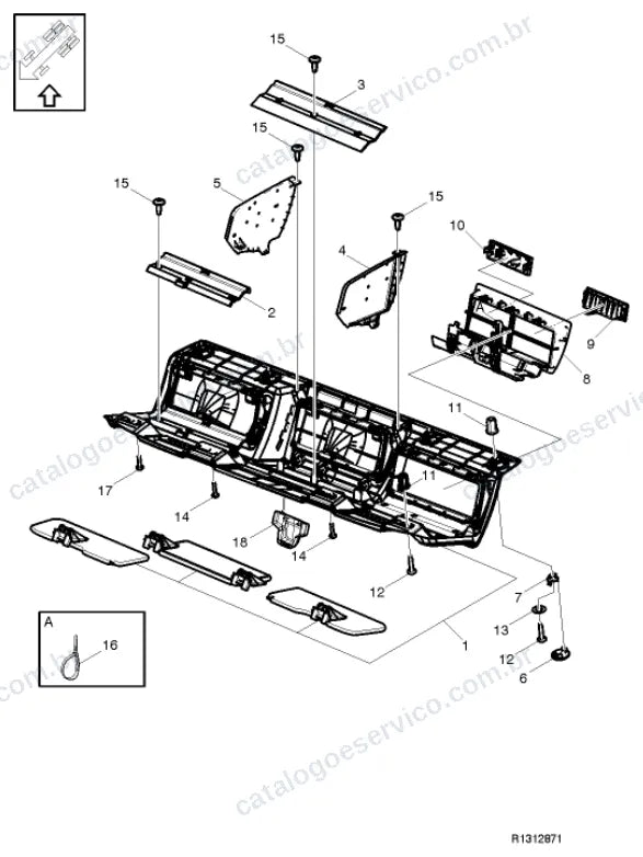 Vista explodida – carroceria, cabina e interior – Catálogo de Peças Volvo FL3 240