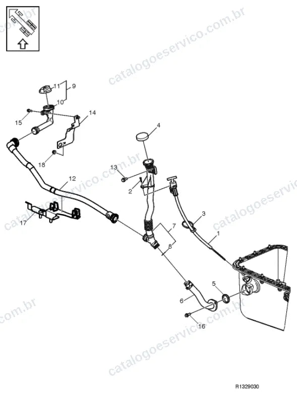 Vista explodida – motor com suporte ou coxim e equipamento – Catálogo de Peças Volvo FL3 250