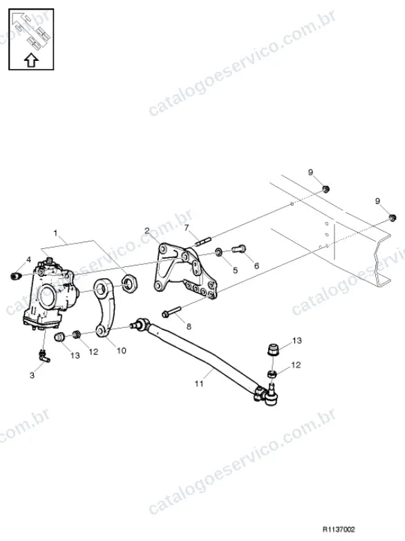 Vista explodida – suspensão das rodas e direção – Catálogo de Peças Volvo FL3 250
