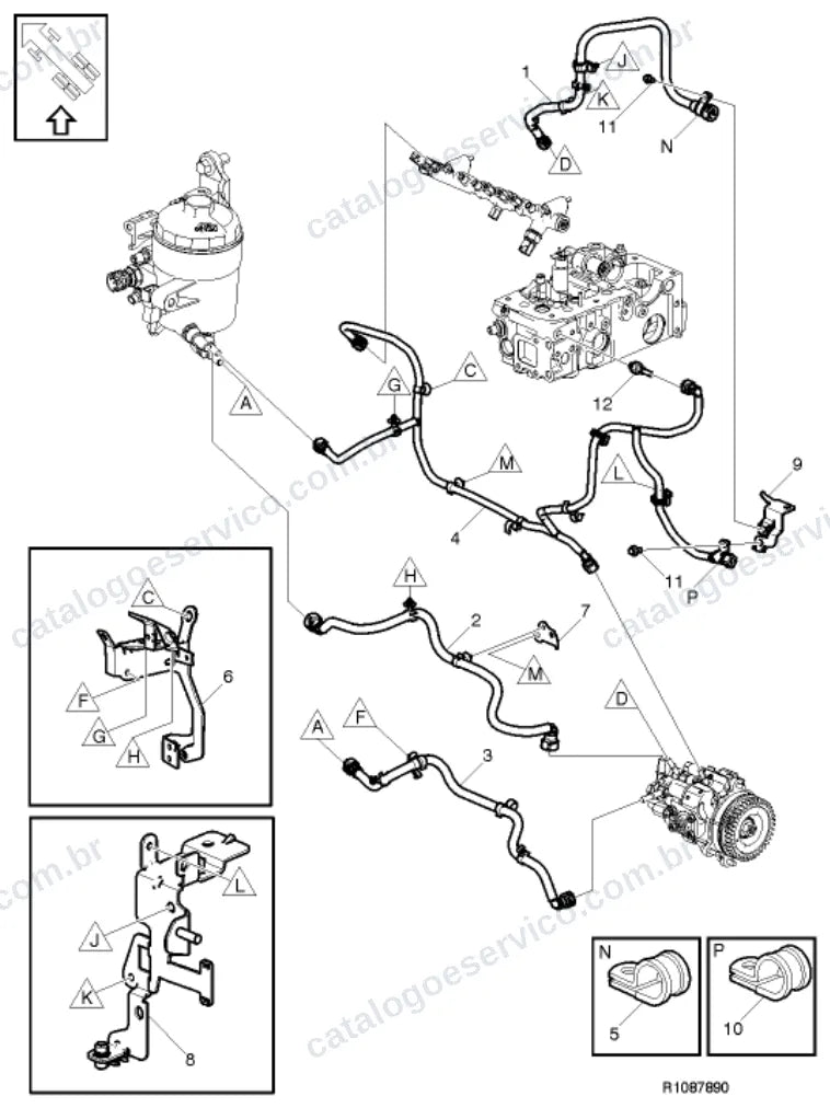 Vista explodida – motor com suporte ou coxim e equipamento – Catálogo de Peças Volvo FL (3)