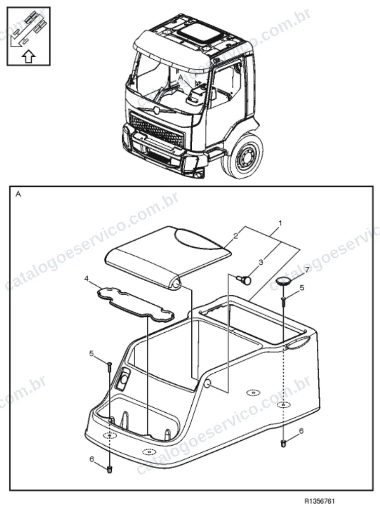 Vista explodida – carroceria, cabina e interior – Catálogo de Peças Volvo FLE (3)