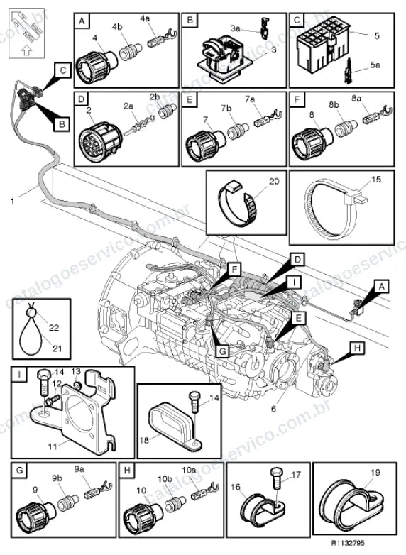 Vista explodida – sistema elétrico, iluminação e instrumentos – Catálogo de Peças Volvo FLL7 42S