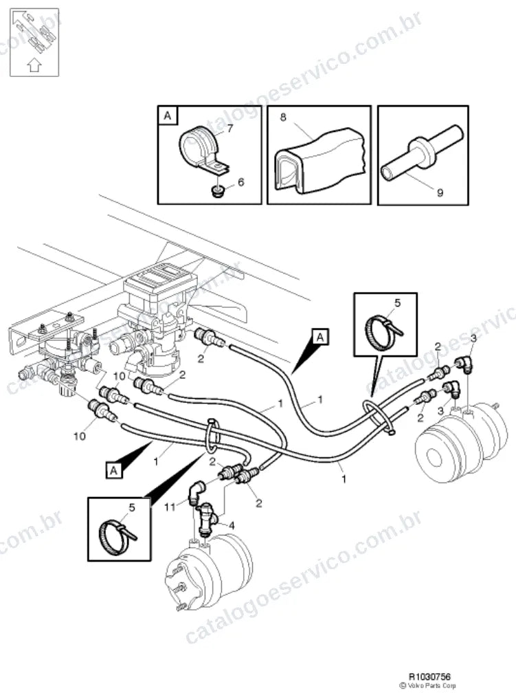 Vista explodida – freio – Catálogo de Peças Volvo FLL7 42S