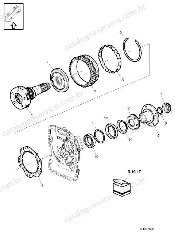 Vista explodida – transmissão – Catálogo de Peças Volvo FM 520