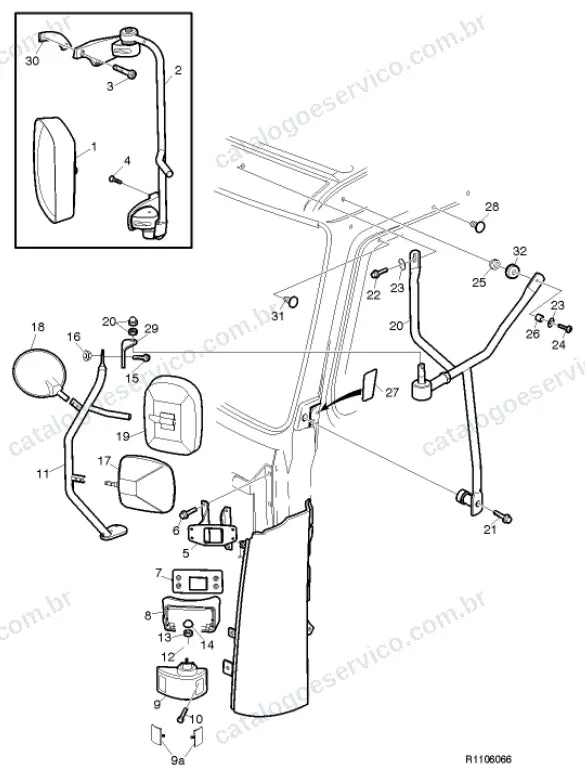 Vista explodida – carroceria, cabina e interior – Catálogo de Peças Volvo FM 800