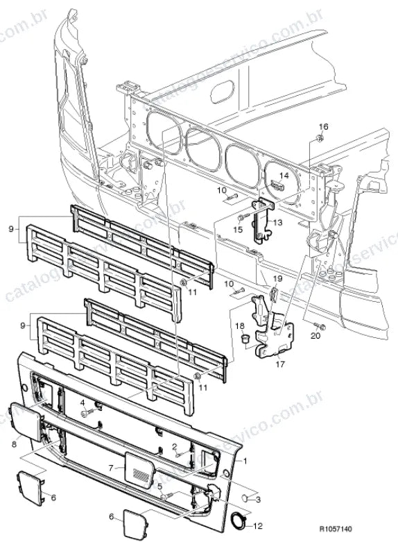 Vista explodida – carroceria, cabina e interior – Catálogo de Peças Volvo FM11 84R
